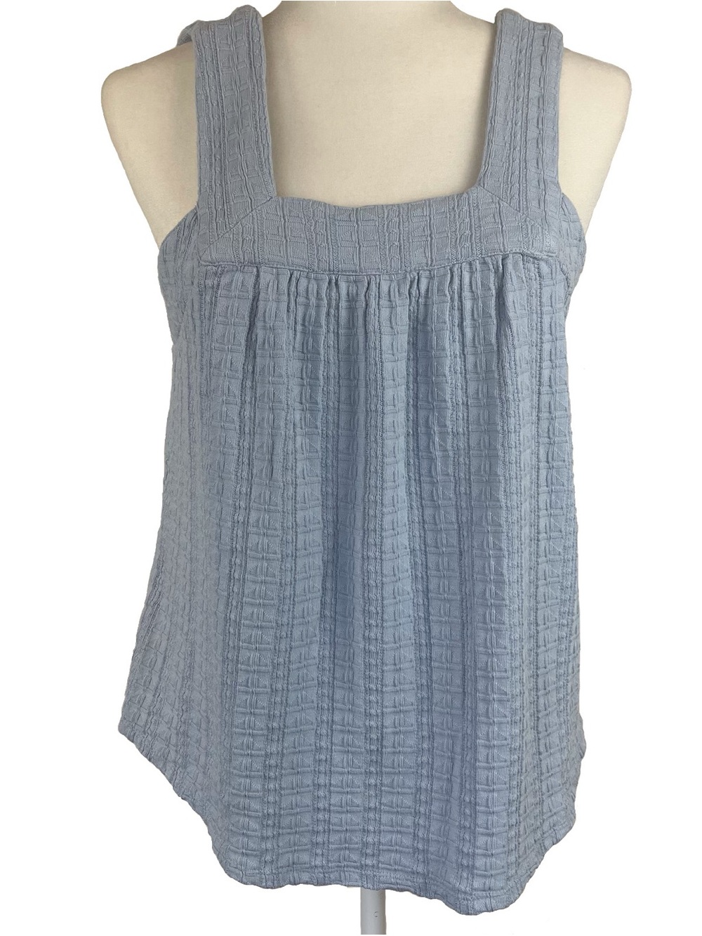 Lucky Brand Light Blue Tank Top Textured Knit Square Neck Wide Strap Size Medium